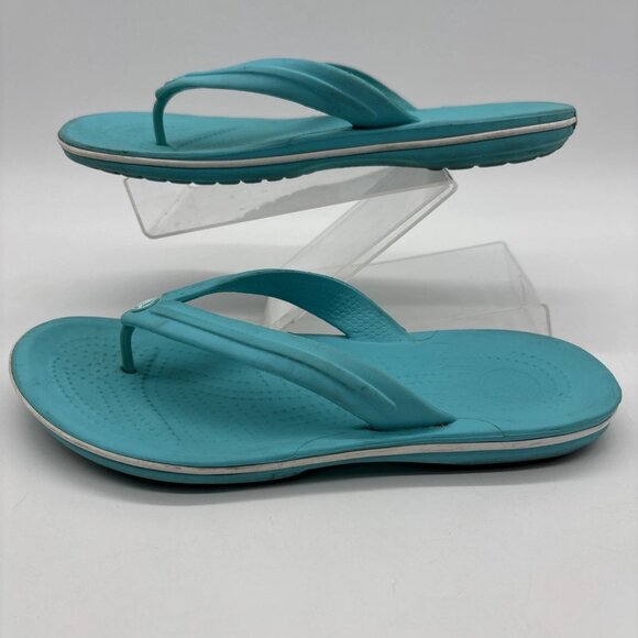 Crocs Crocband Sandals Women’s 7 Aqua Teal Blue Flip Flops Thong Comfort Men’s 5 - Picture 6 of 8